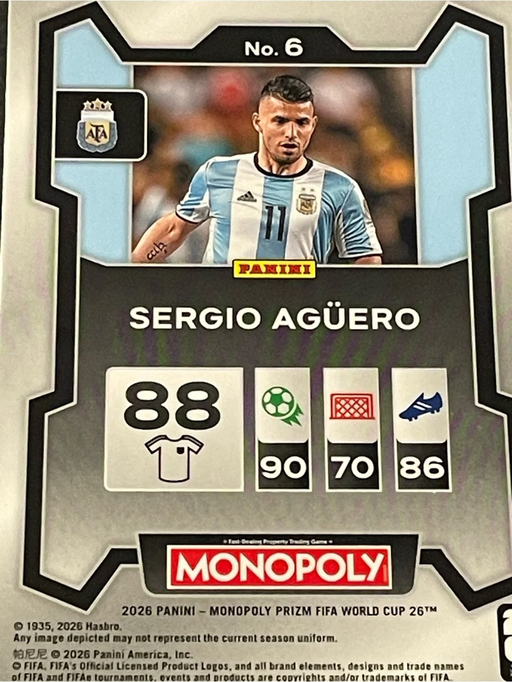 2026 Panini Prizm Monopoly FIFA World Cup Argentina Sergio Agüero #6 Base Card